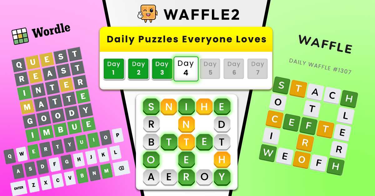 Images represents Wordle, Waffle & Waffle2 word games